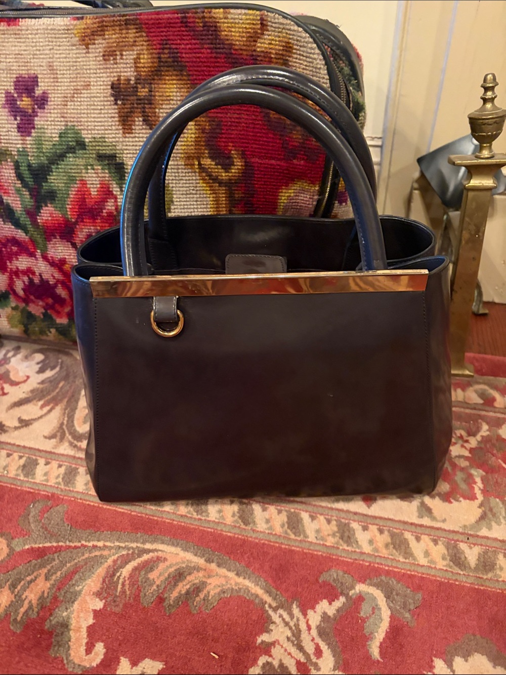 Dark Gray Leather Handbag/Tote